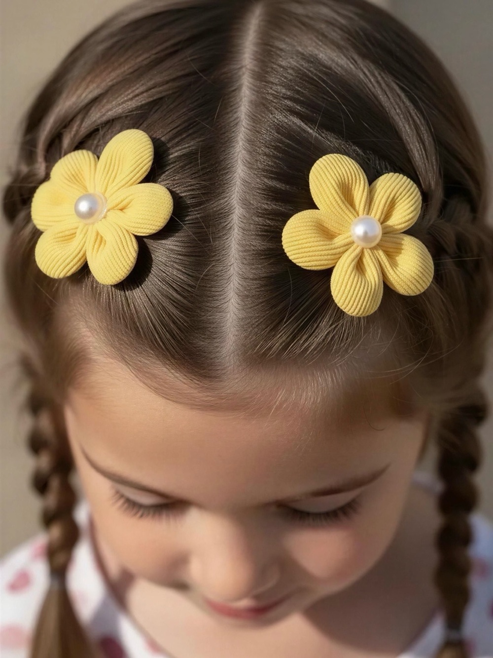 Handmade Yellow Flower Pearl Hair Clips Pair Set of 2